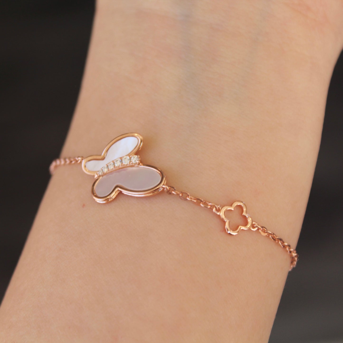 Butterfly Mother of Pearl Bracelet, Rose Gold