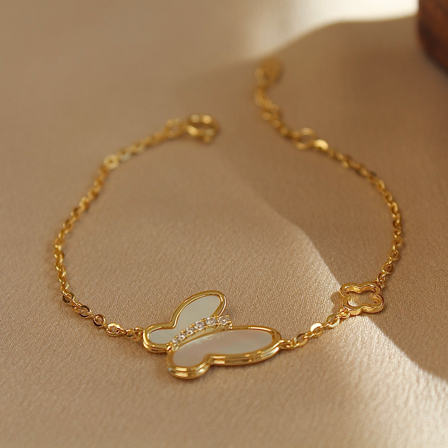 Butterfly Mother of Pearl Bracelet, Gold Color