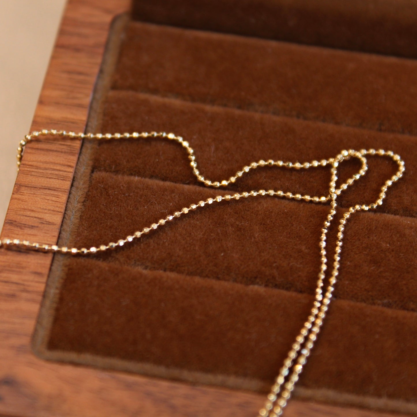 18K Solid Yellow Gold Plain Chain Necklace闪珠链