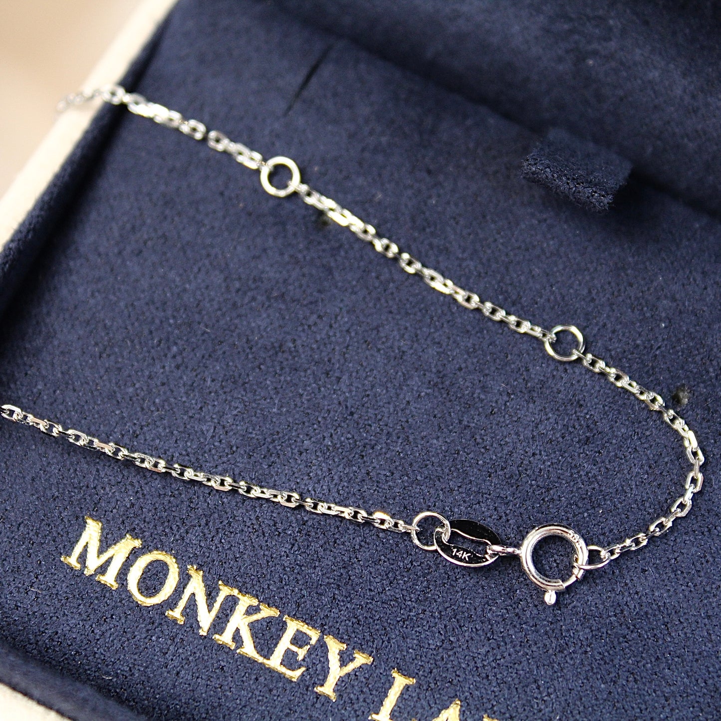 14K Solid White Gold Plain Chain Necklace