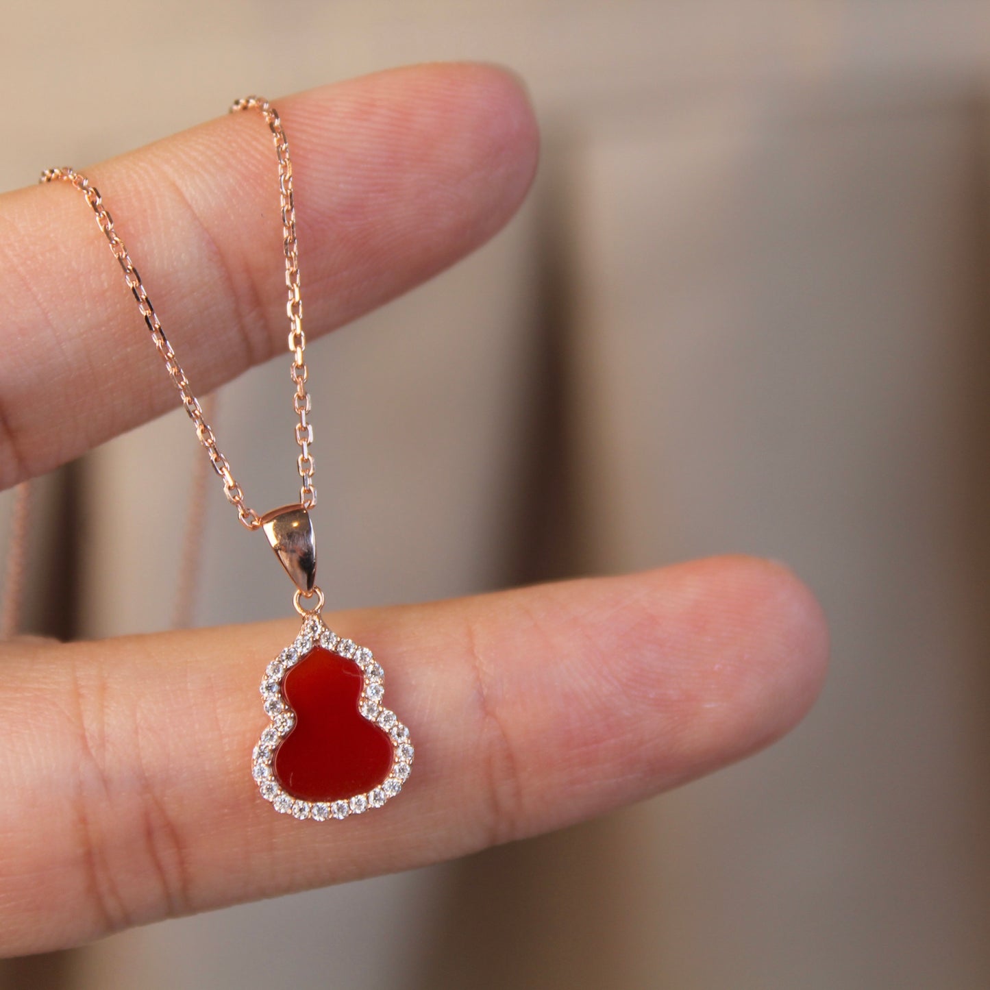 14K Solid Rose Gold Red Hulu Necklace