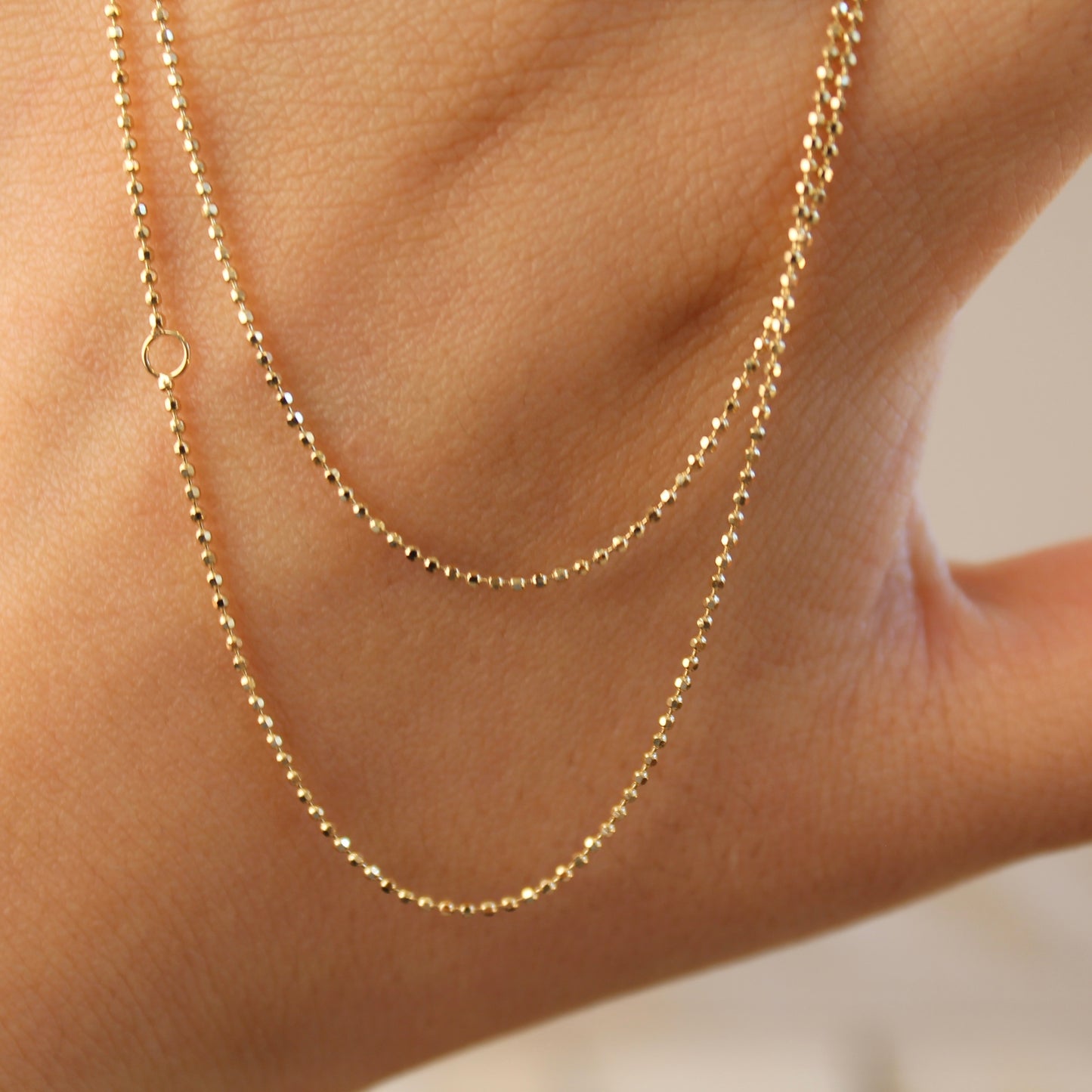 18K Solid Yellow Gold Plain Chain Necklace闪珠链