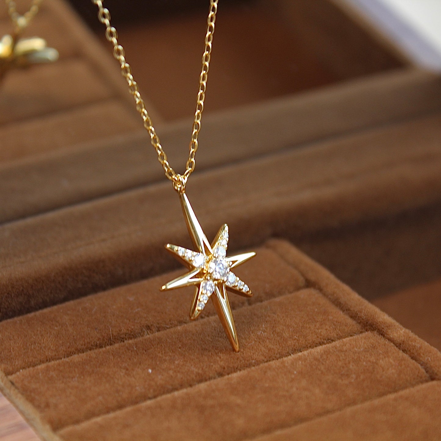 Compass with Moon Moissanite Necklace