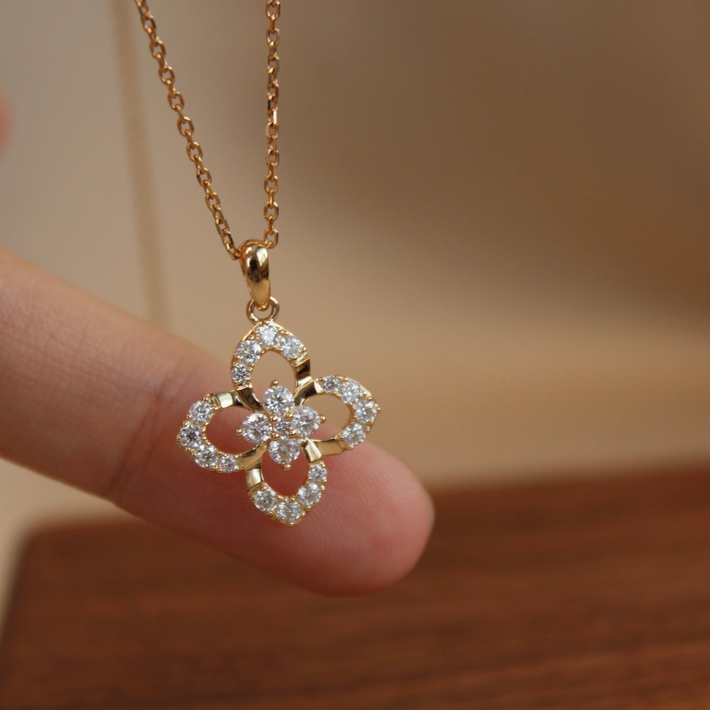 14K Solid Gold Clover Pendant