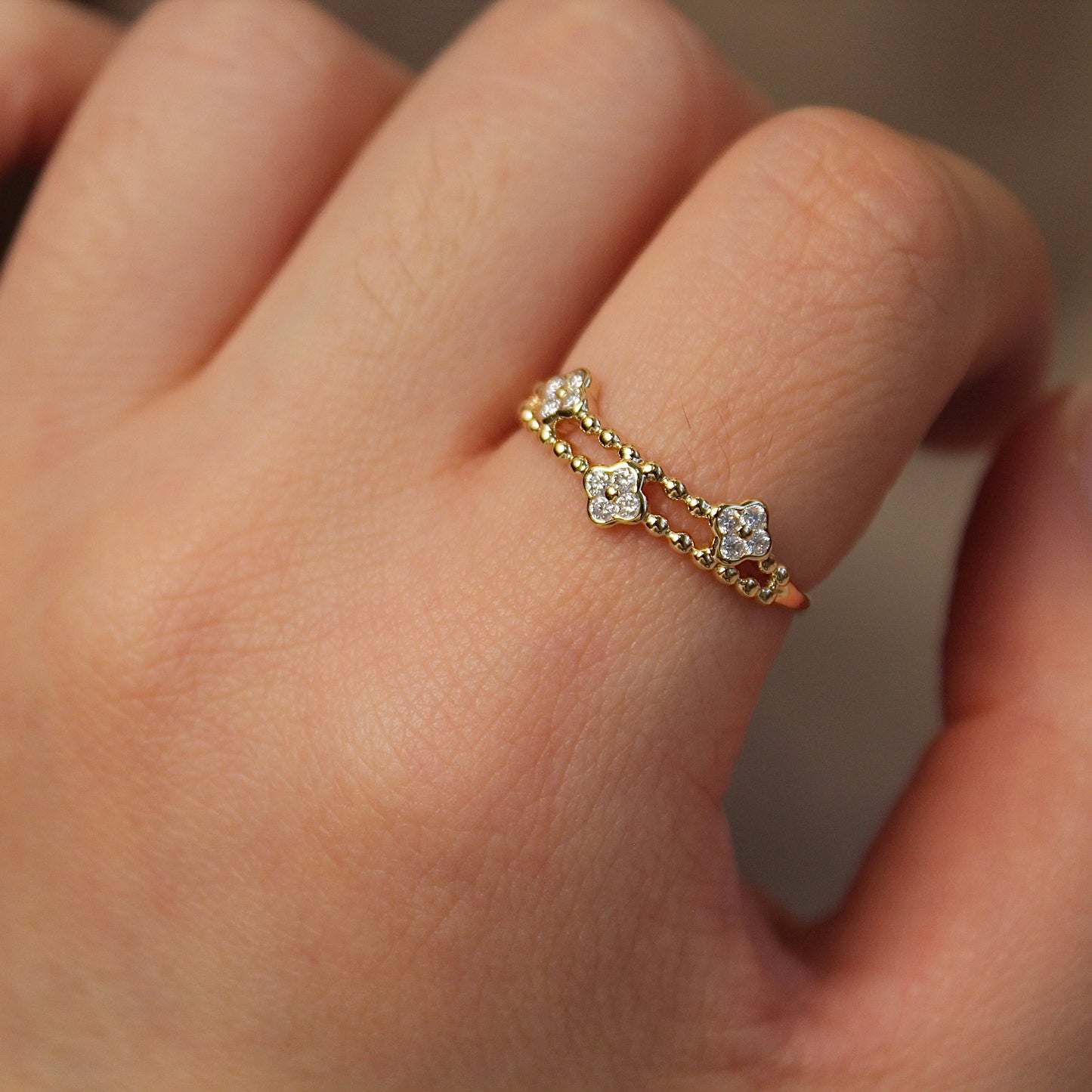 14K Solid Gold Clovers Ring