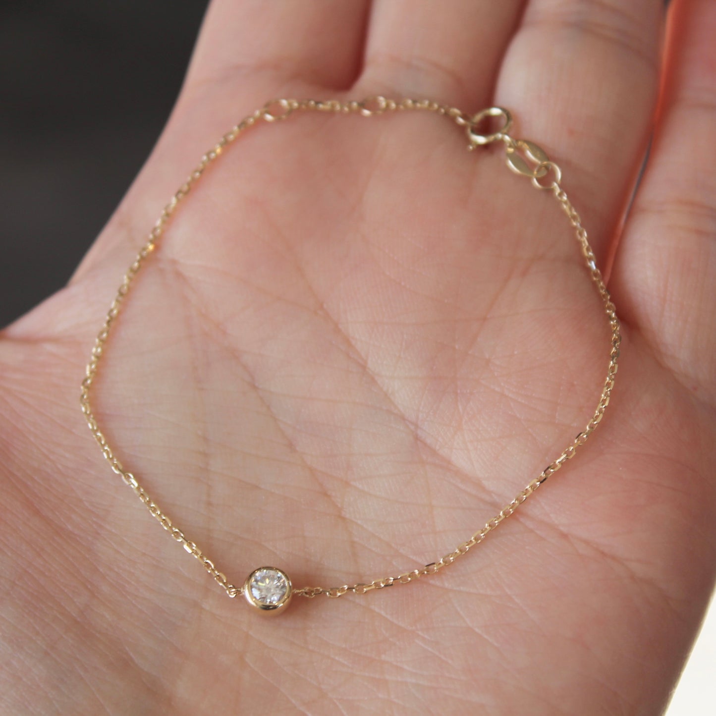 14K Solid Gold Single Moissanite Bracelet