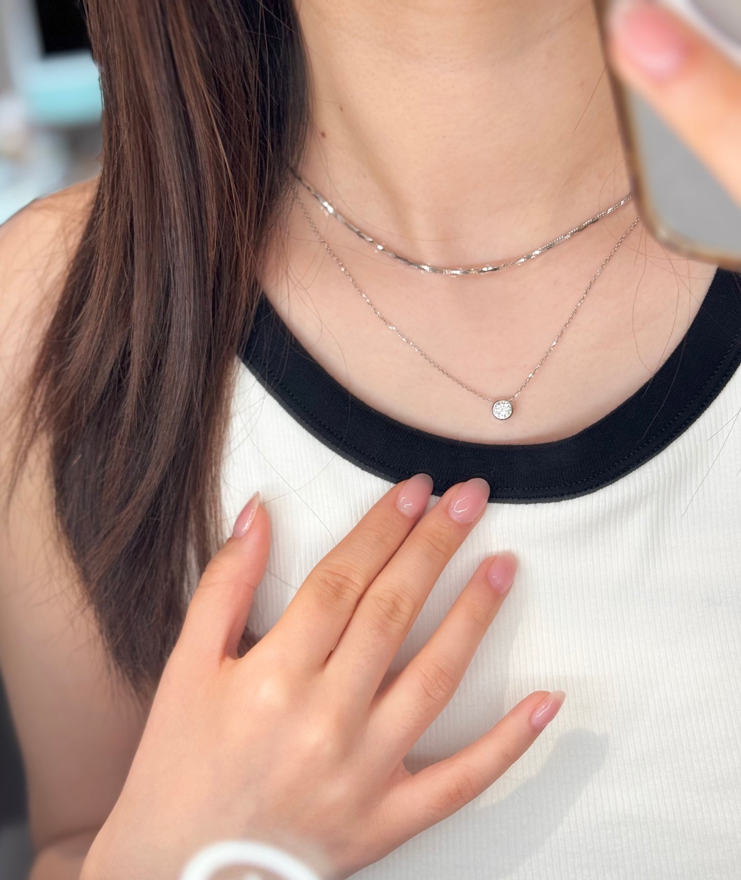 14K Solid Gold Single Bubble Necklace 0.5 Ct, White Gold