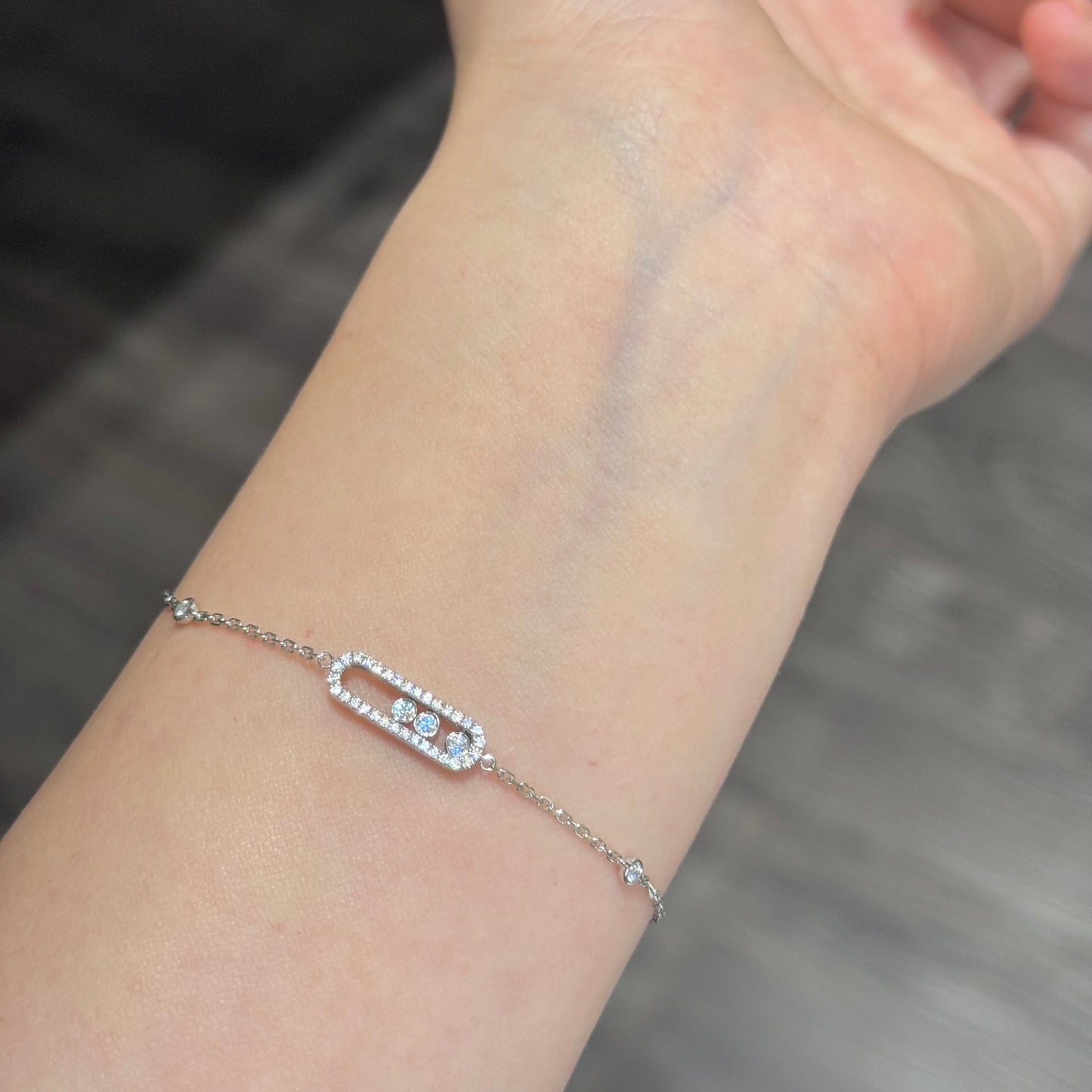 14K Solid White Gold Dancing Stones Bracelet