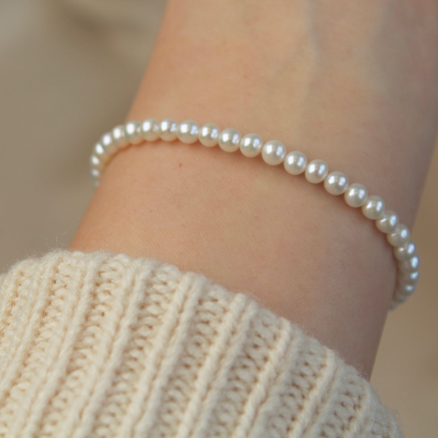 Natural Round Baby Pearl Bracelet, 3 to 4mm