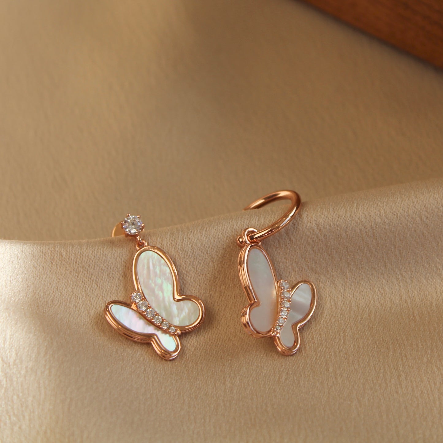 Butterfly AB Style Earrings, Rose Gold