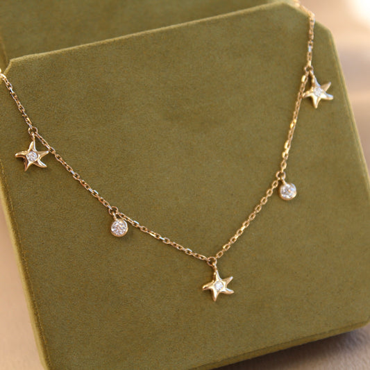 14K Solid Gold Sea Star Bubble Necklace