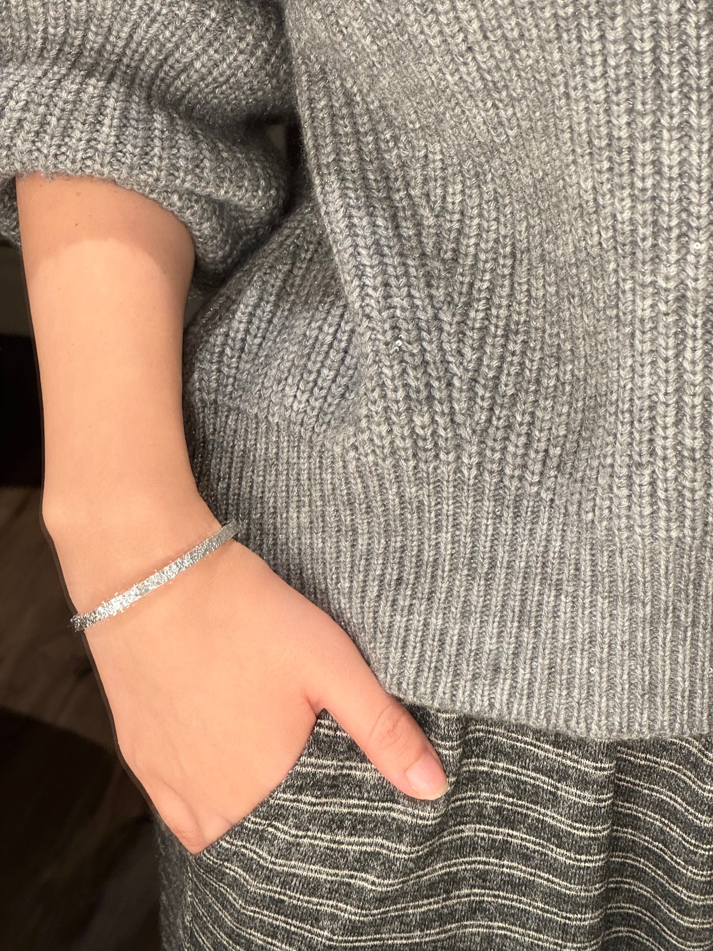碎冰冰实心Sparkling Crushed Ice Silver Bangle Bracelet