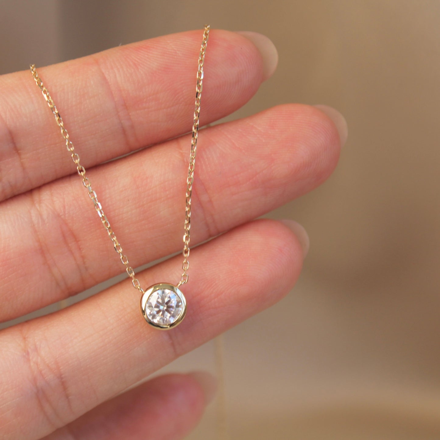 14K Solid Gold Single Bubble Necklace 0.5 Ct, Yellow Gold