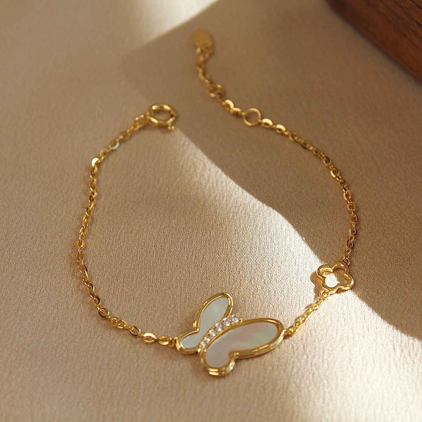 Butterfly Mother of Pearl Bracelet, Gold Color