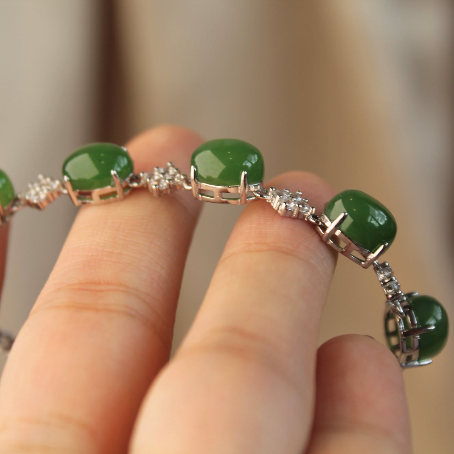 Big Oval Natural Green Jade Bracelet