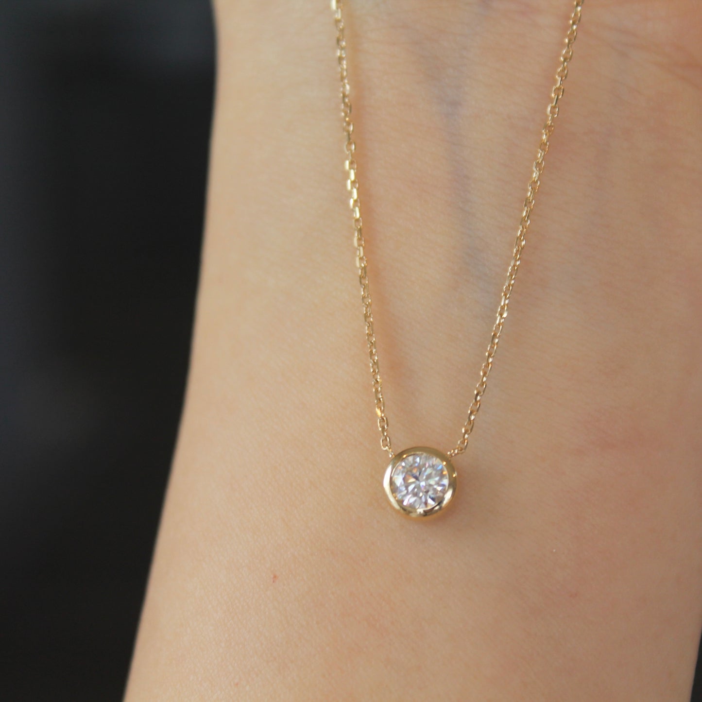 14K Solid Gold Single Bubble Necklace 0.5 Ct, Yellow Gold