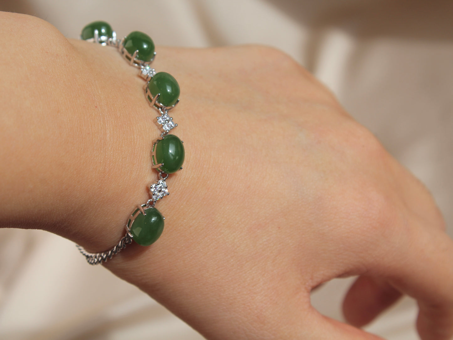 Big Oval Natural Green Jade Bracelet