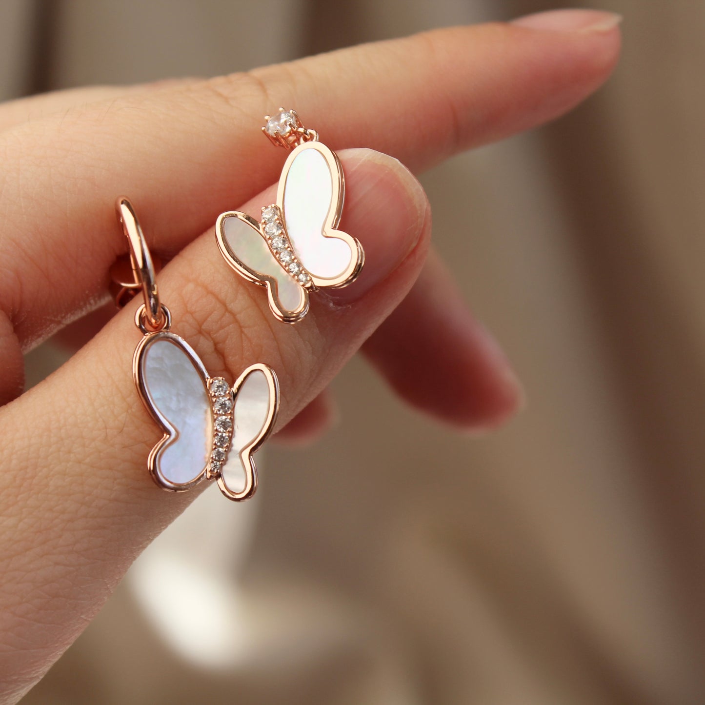 Butterfly AB Style Earrings, Rose Gold