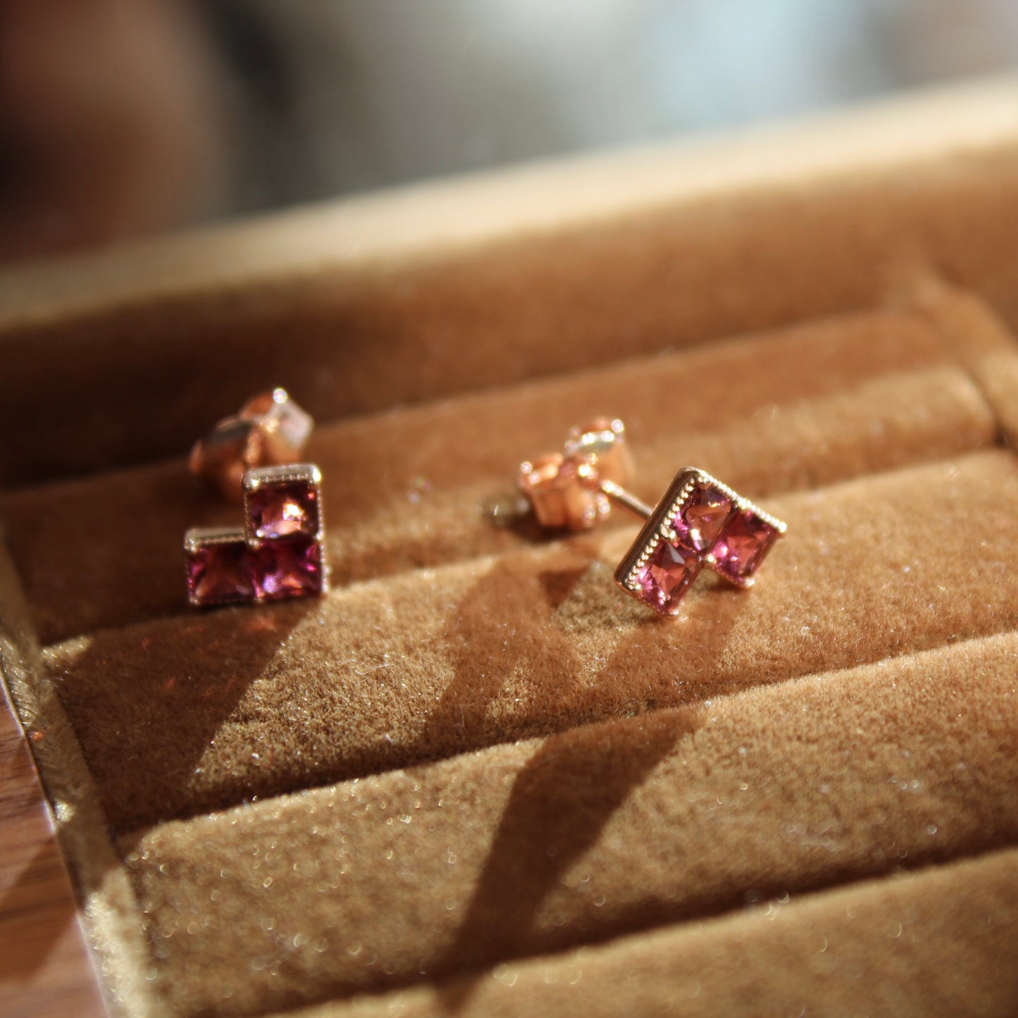 14K Solid Rose Gold Tourmaline Heart Earrings碧玺