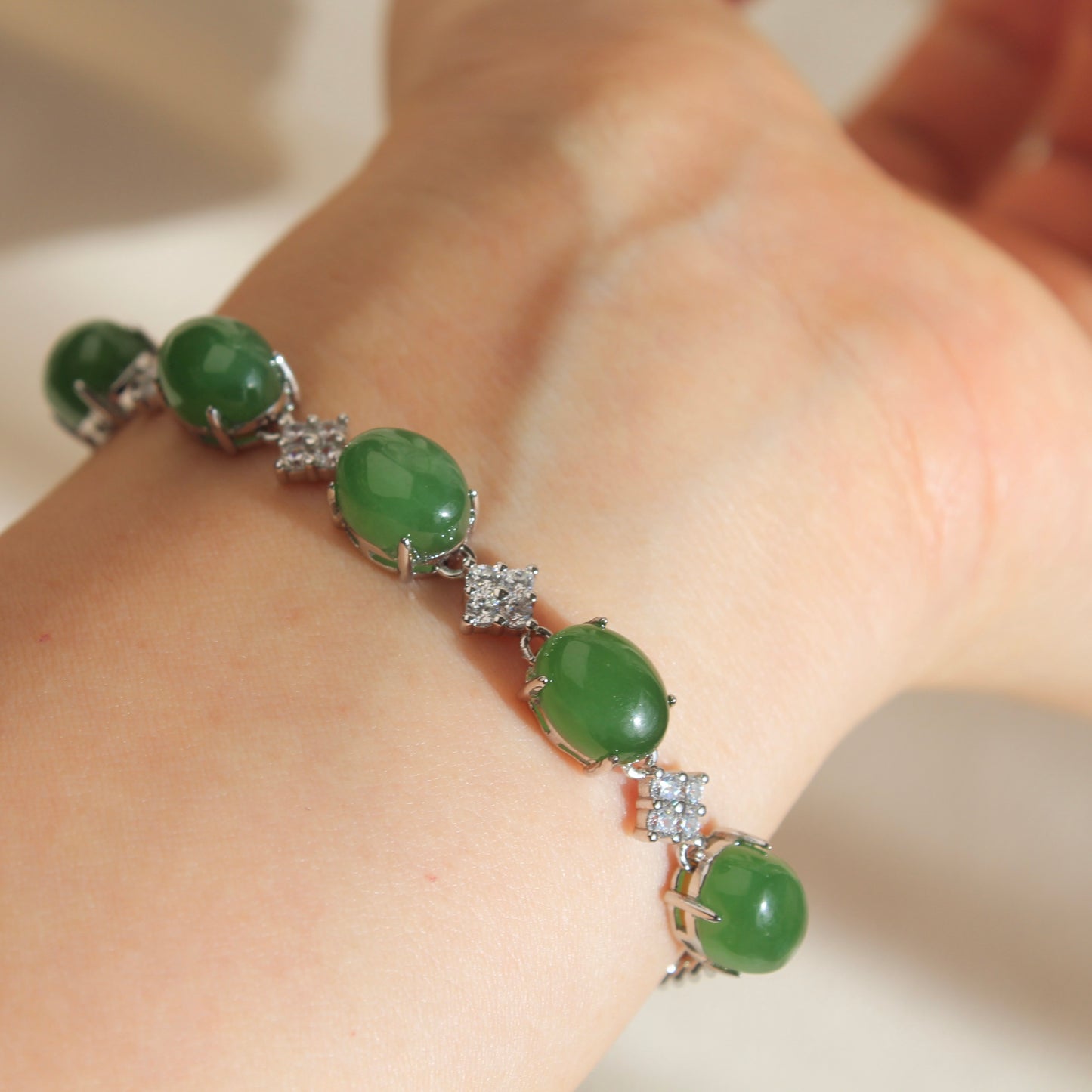 Big Oval Natural Green Jade Bracelet