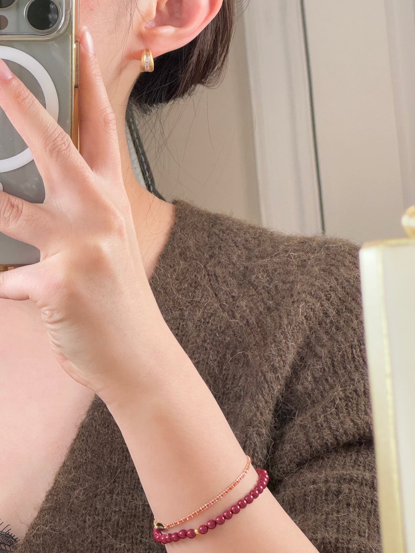 拉丝Half Moon C-Shape Earrings