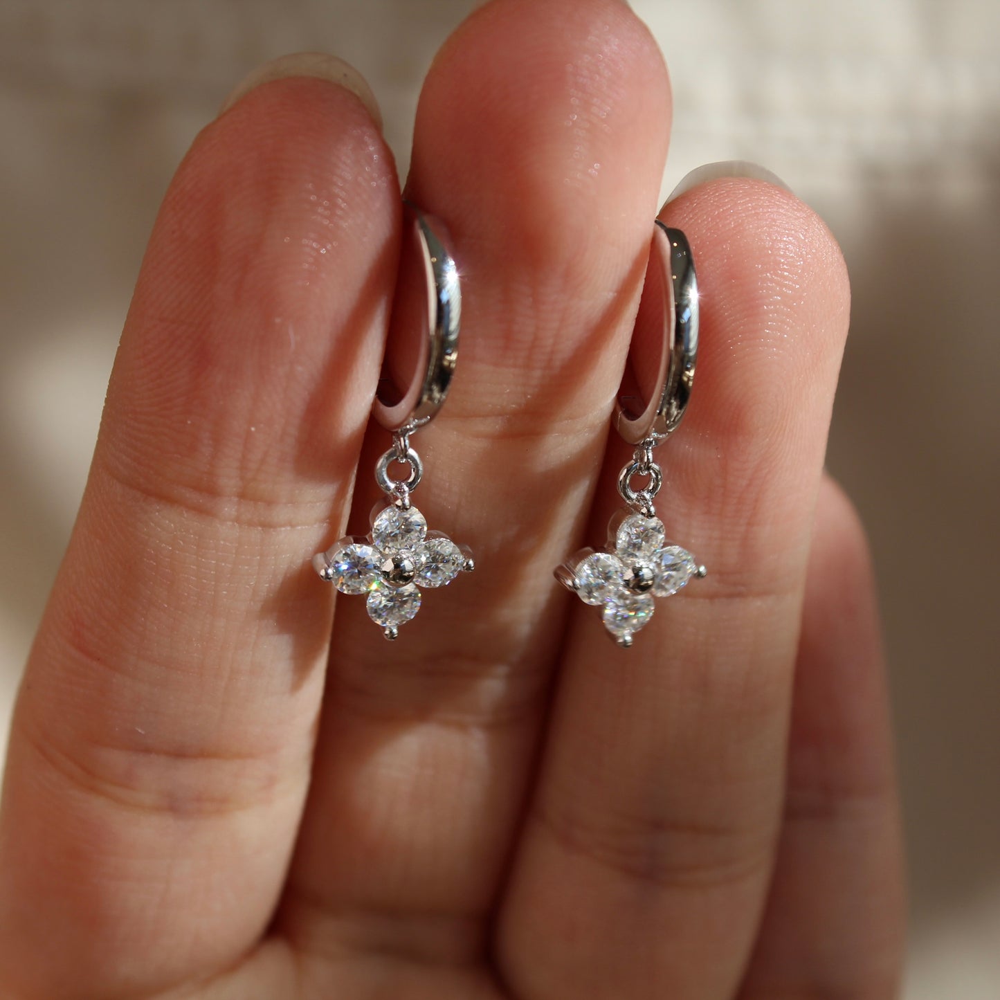 Lucky Clover Moissanite Hoop Earrings