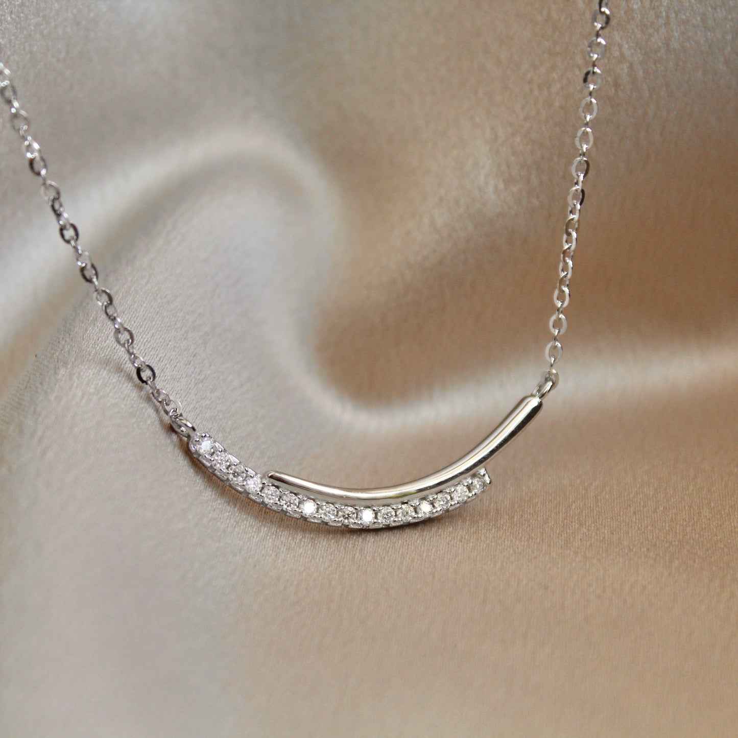 Silver Smile Line Moissanite Necklace