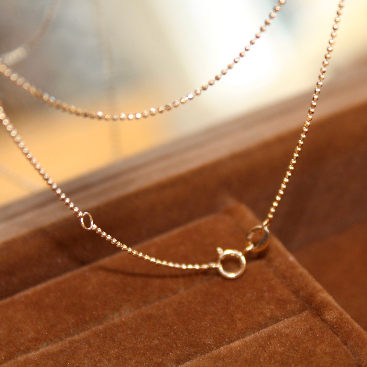 18K Solid Yellow Gold Plain Chain Necklace闪珠链