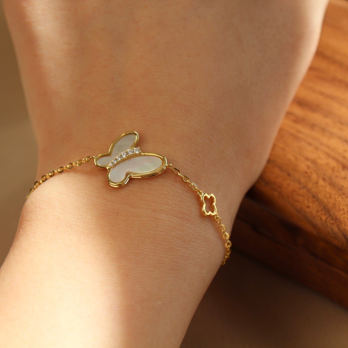 Butterfly Mother of Pearl Bracelet, Gold Color