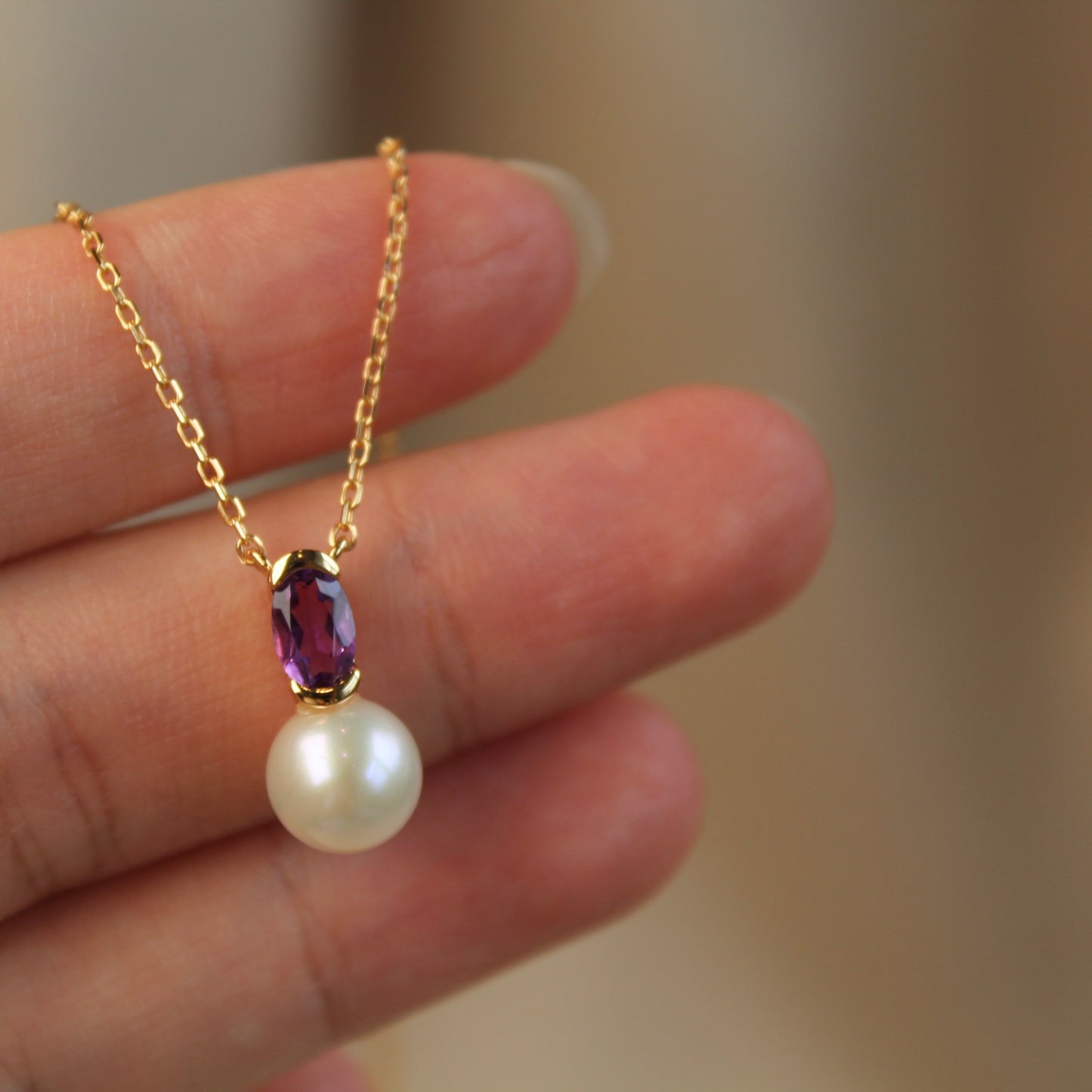 Amethyst & Round Pearl Necklace