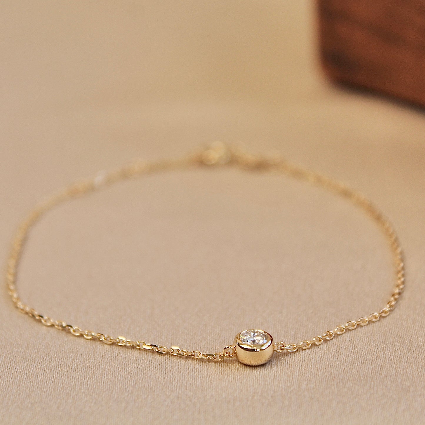 14K Solid Gold Single Moissanite Bracelet