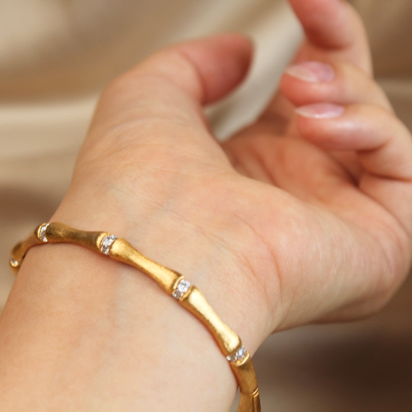 Gold Bamboo Knot Bangle Bracelet