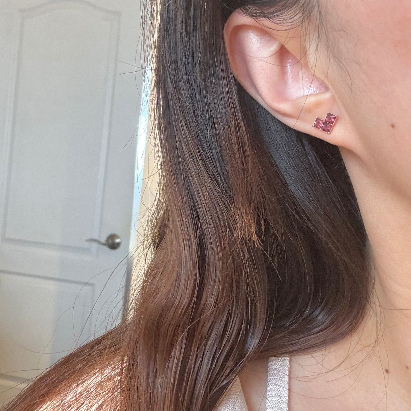 14K Solid Rose Gold Tourmaline Heart Earrings碧玺