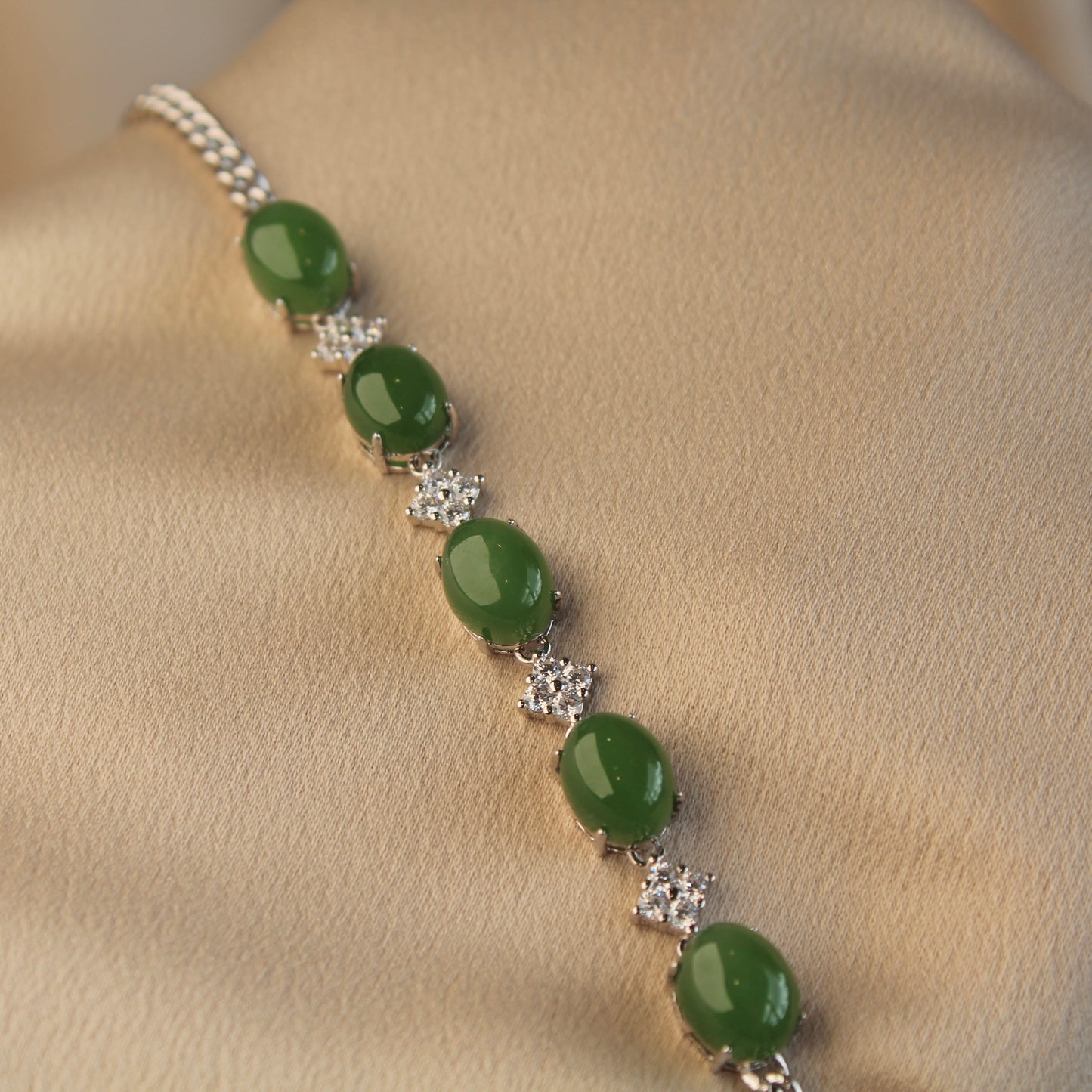 Big Oval Natural Green Jade Bracelet