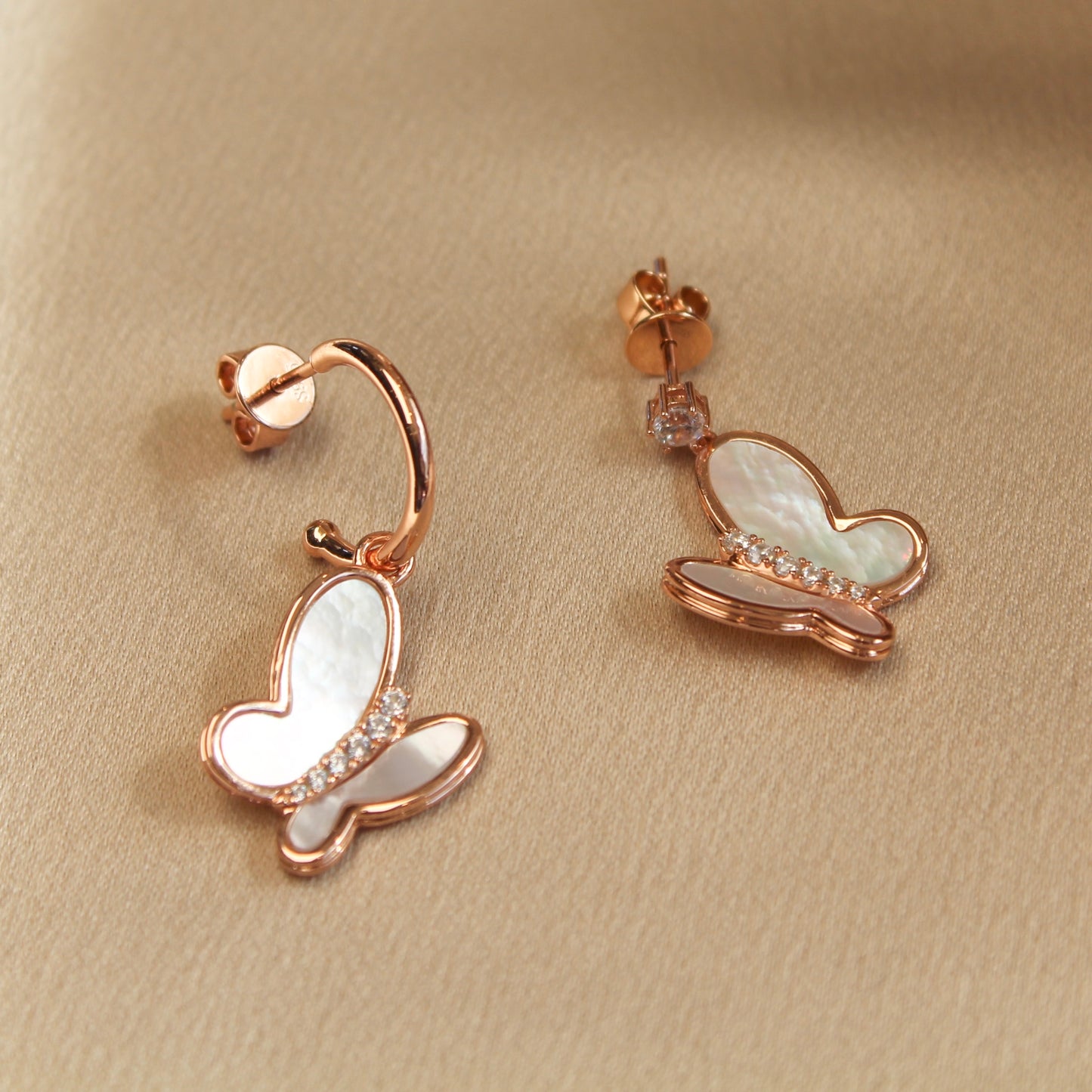 Butterfly AB Style Earrings, Rose Gold