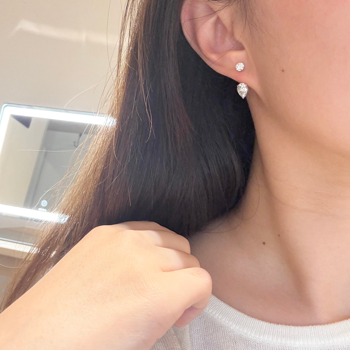 14K Solid White Gold Multi-Use Drop Earrings
