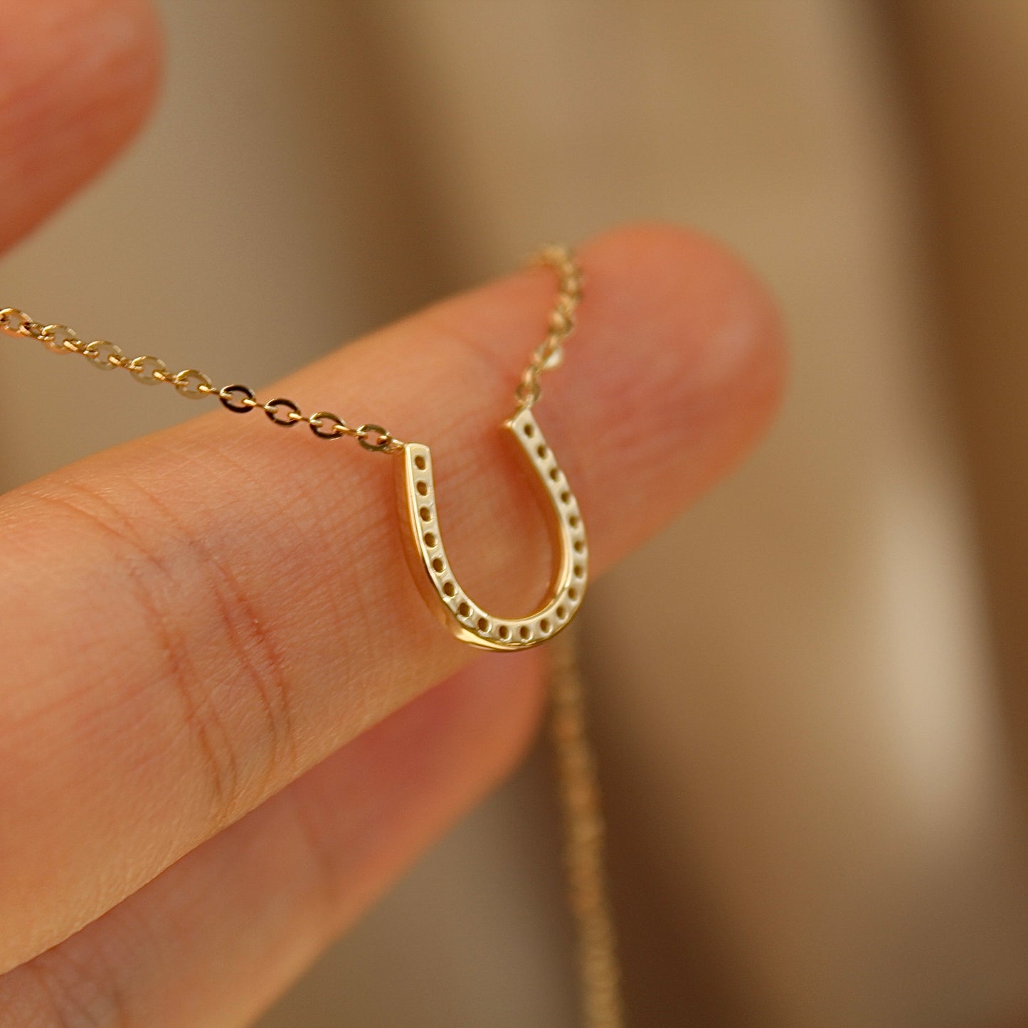 14K Solid Gold Horseshoe Moissanite Necklace