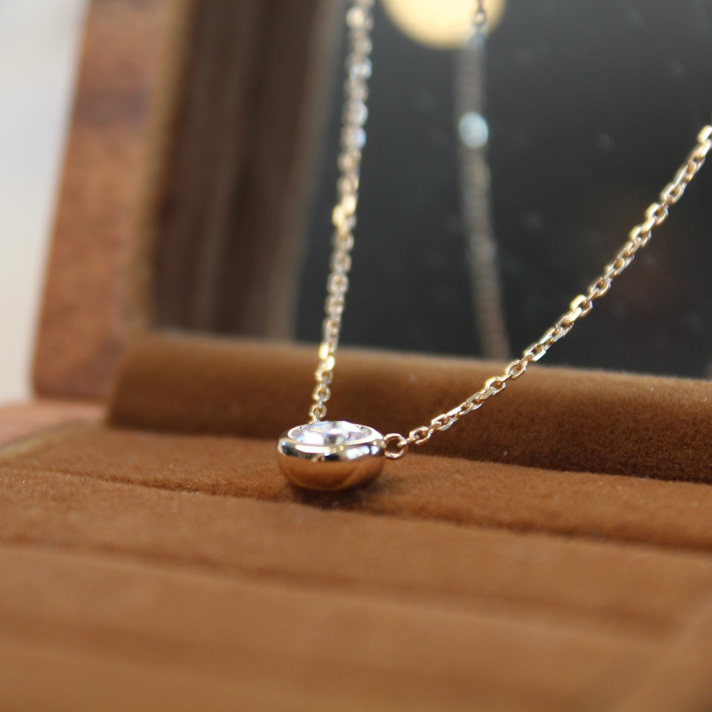 14K Solid Gold Single Bubble Necklace 0.5 Ct, Yellow Gold