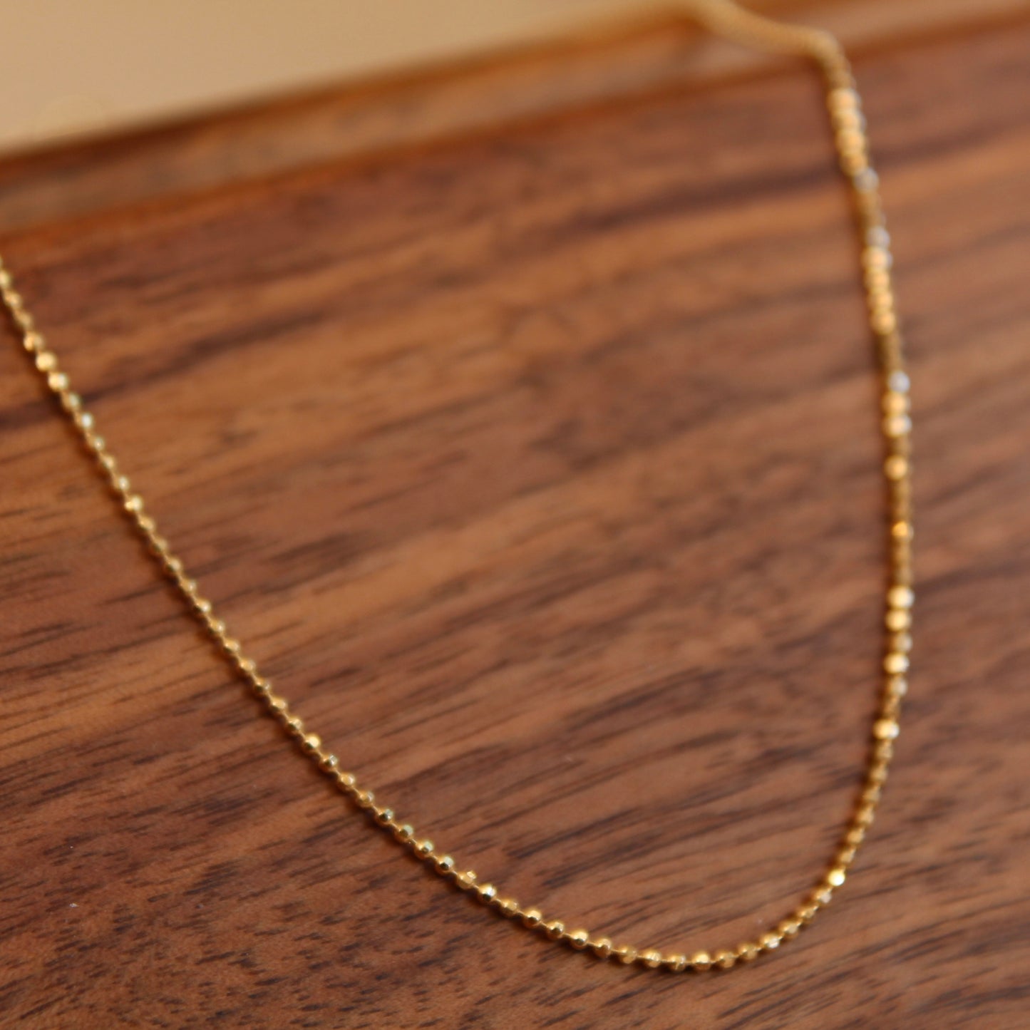 18K Solid Yellow Gold Plain Chain Necklace闪珠链