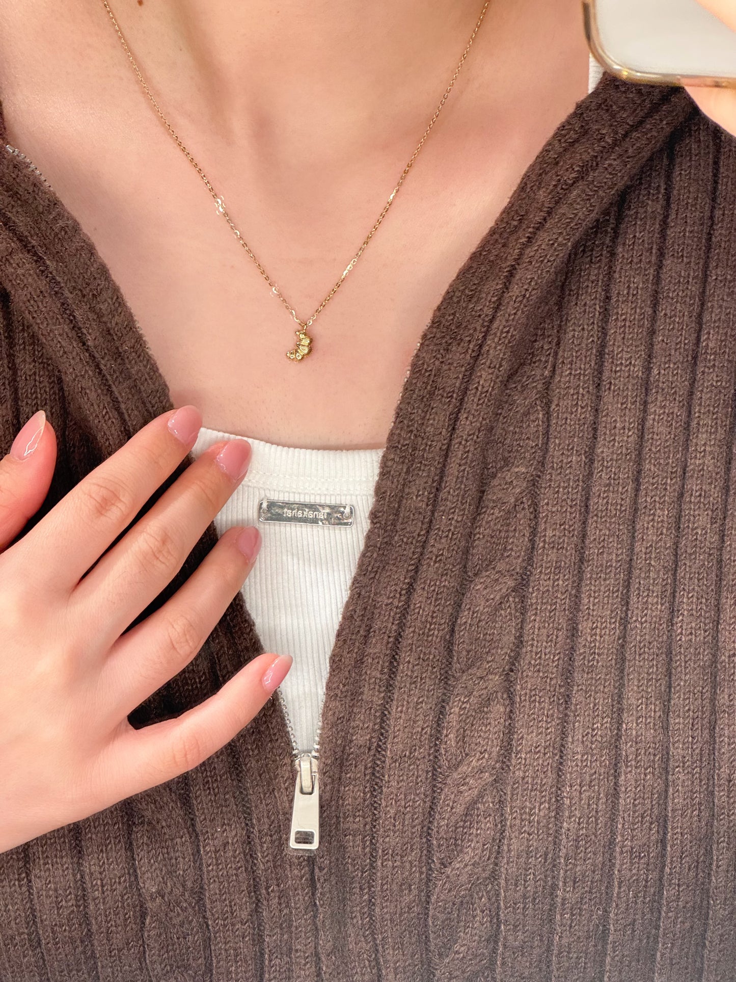 14K Solid Gold Croissant Necklace