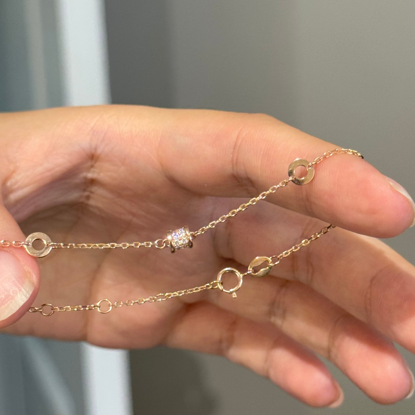 14K Solid Rose Gold Rolling Luck Bracelet