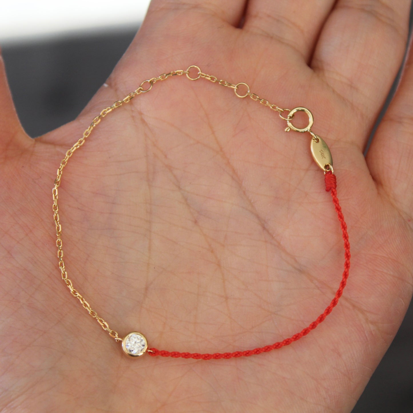14K Solid Yellow Gold Bubble Red Bracelet
