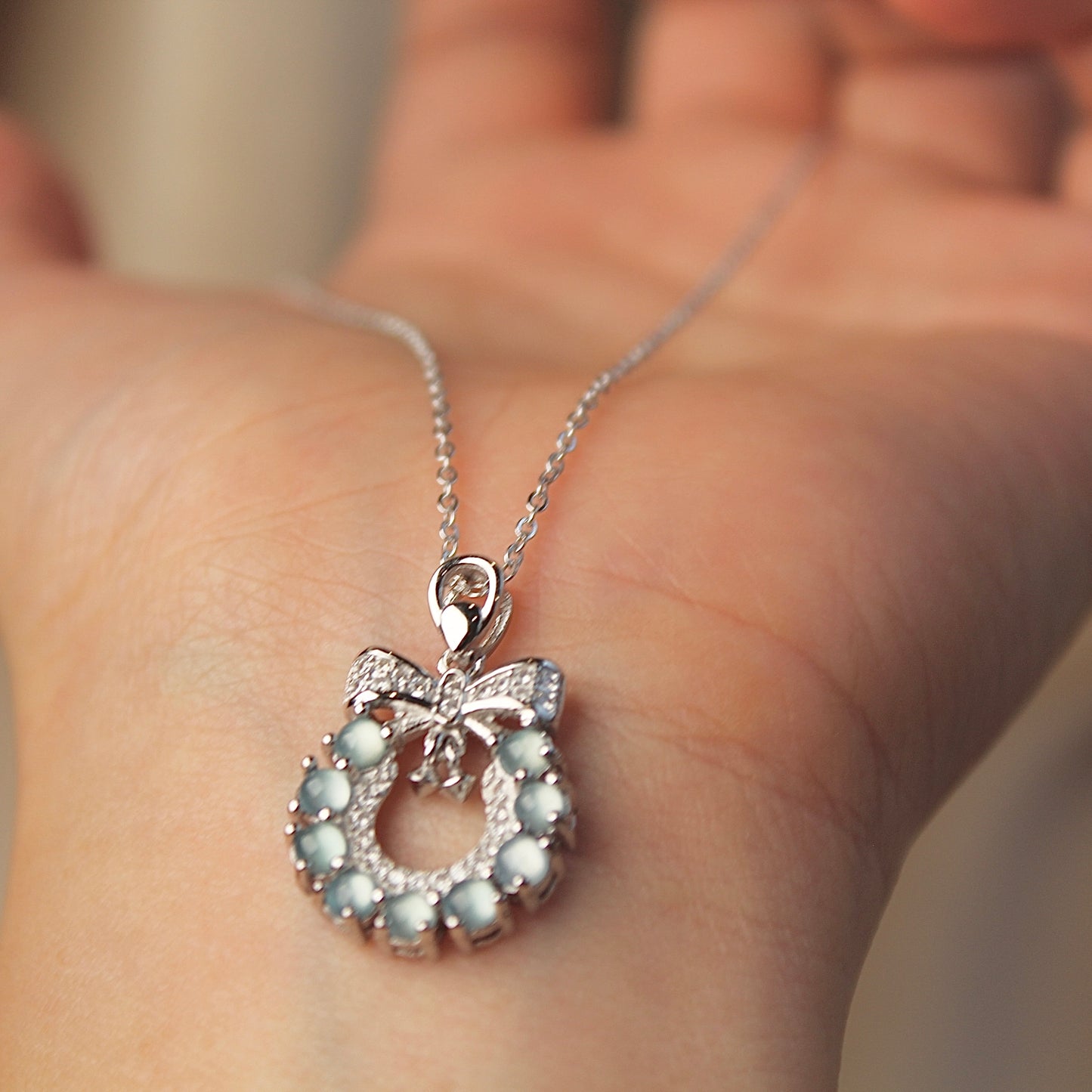Holiday Wreath Natural Jadeite Necklace, Christmas Floral Necklace Gift