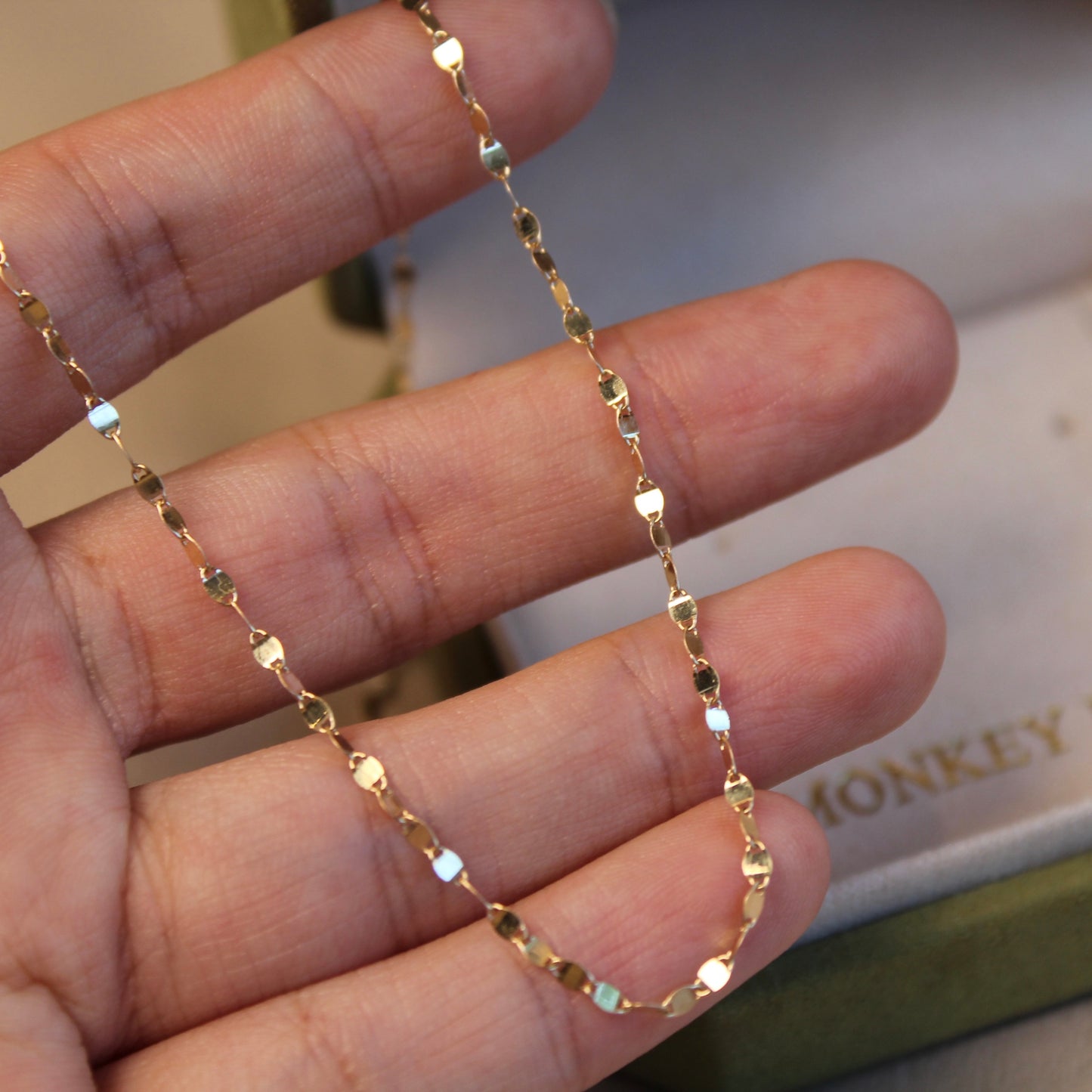 14K Solid Gold Shiny Choker Necklace,38cm
