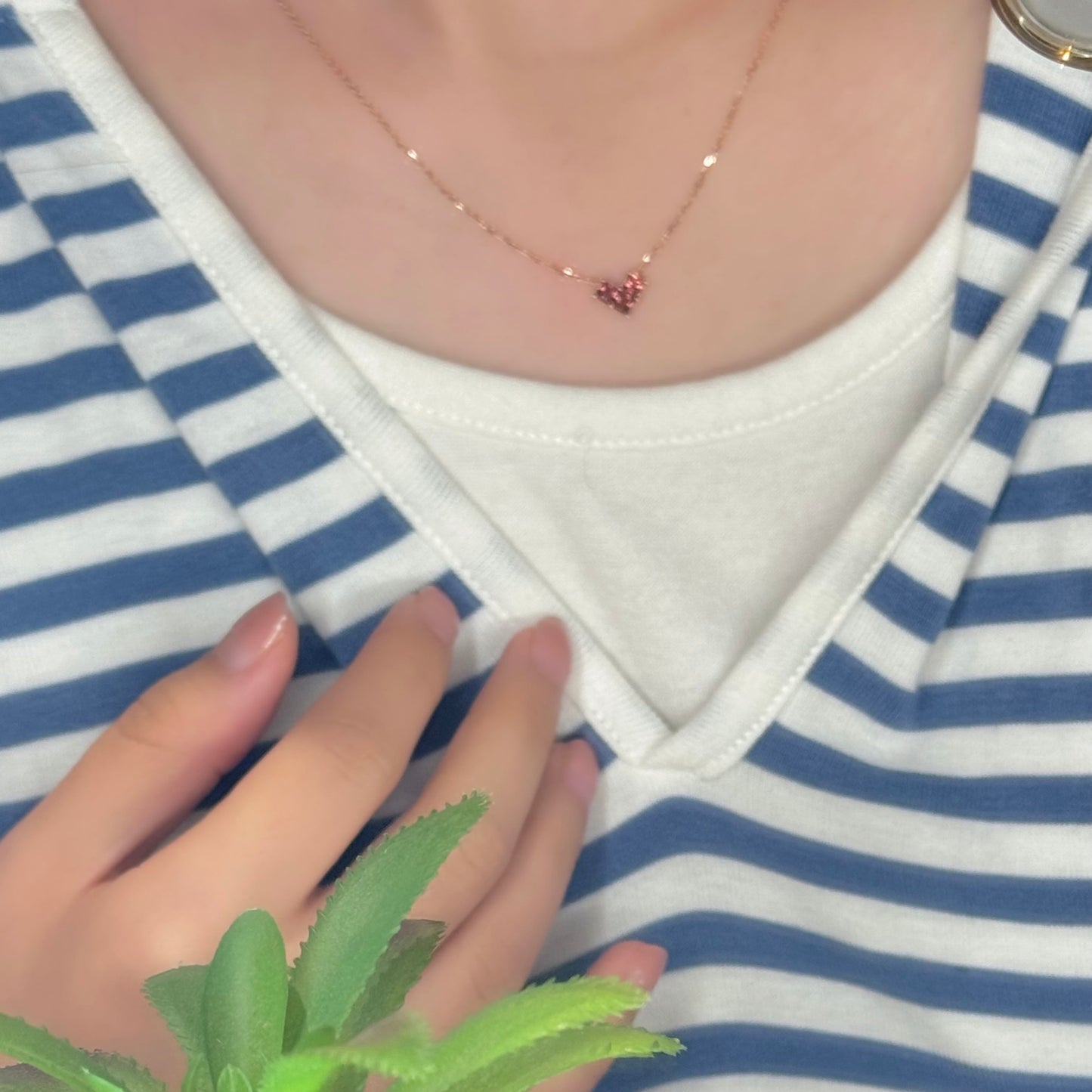14K Solid Rose Gold Small Heart Necklace碧玺