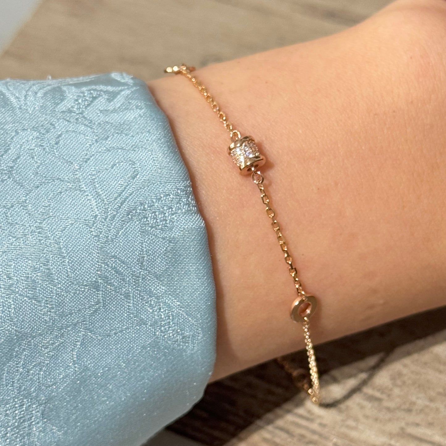 14K Solid Rose Gold Rolling Luck Bracelet