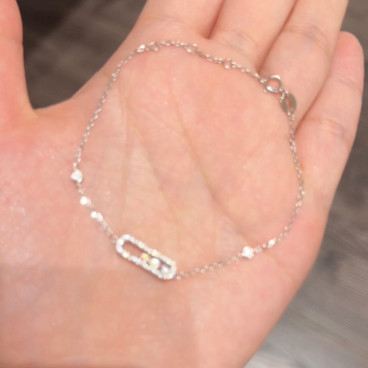 14K Solid White Gold Dancing Stones Bracelet