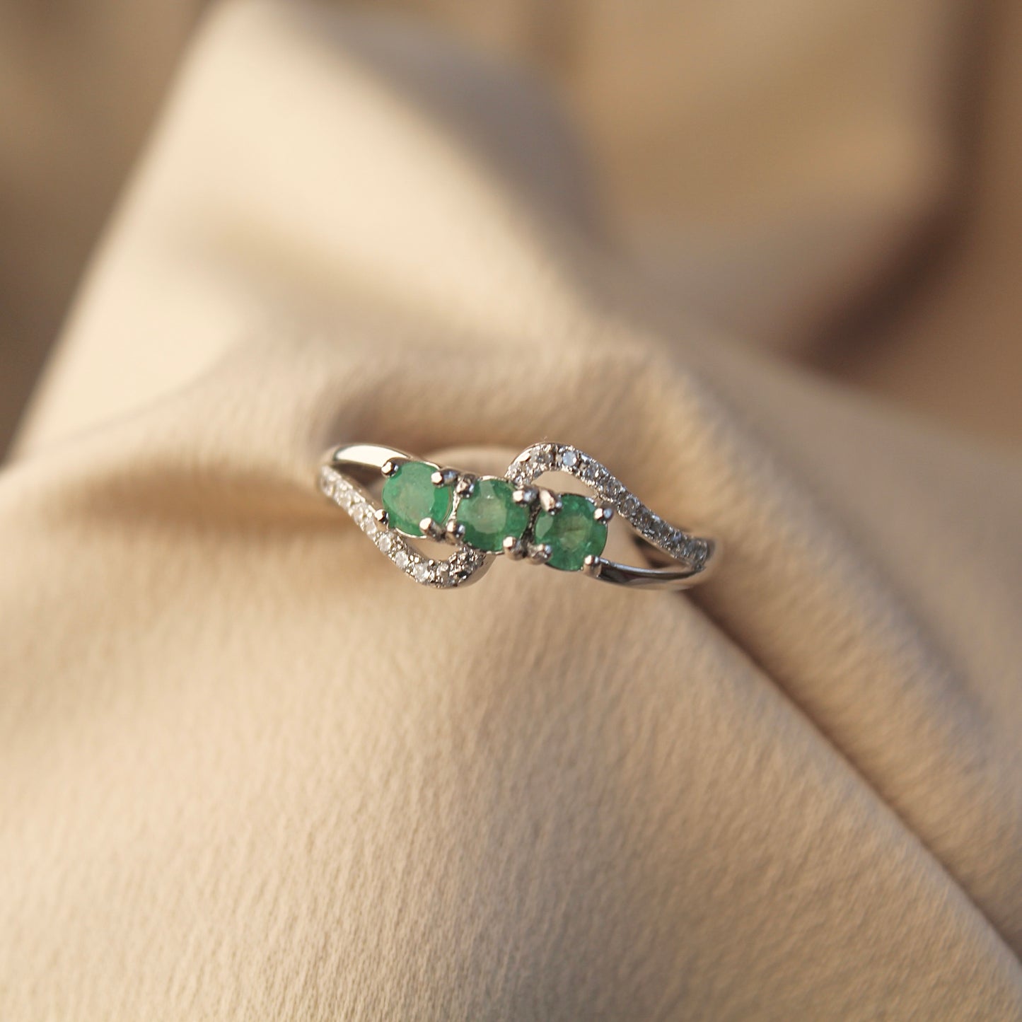 Wave Natural Emerald Ring, Adjustable Size