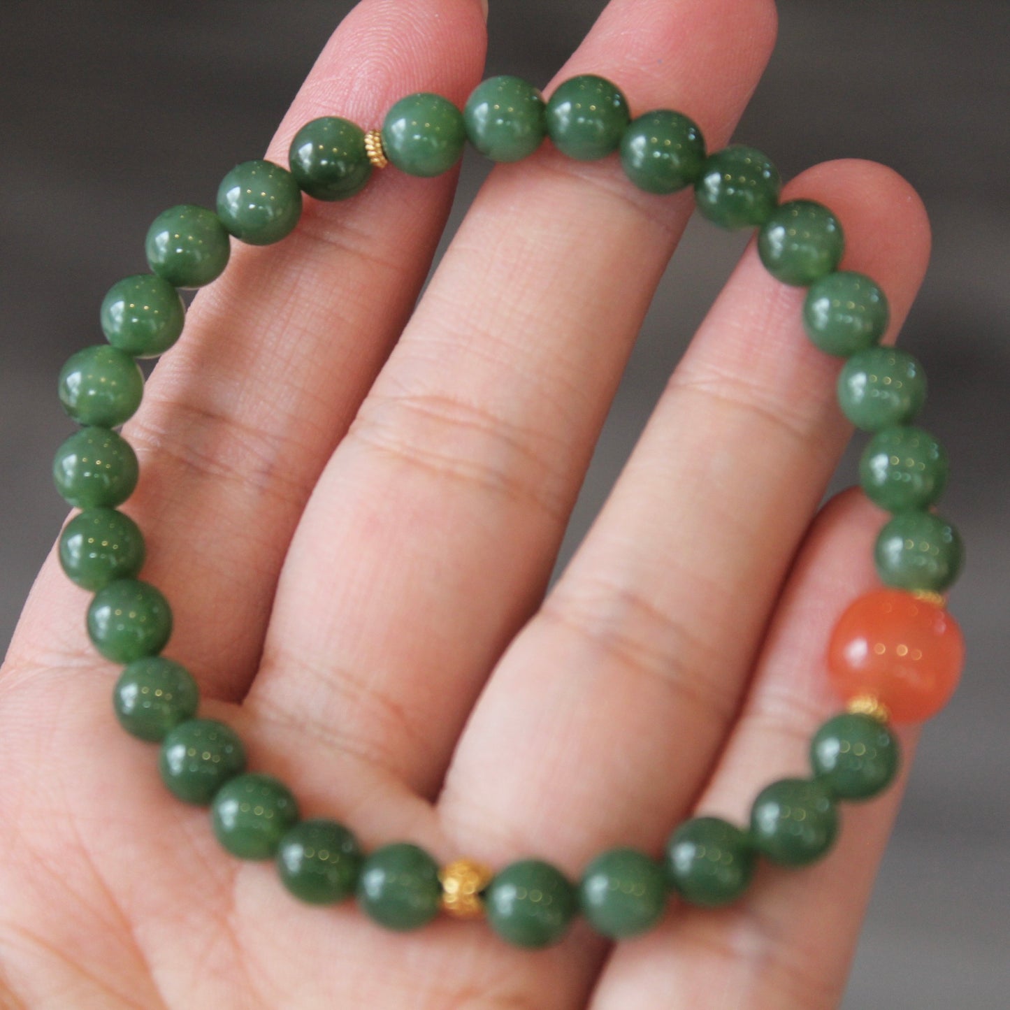 Natural Green Jade & South Red Agate Bracelet