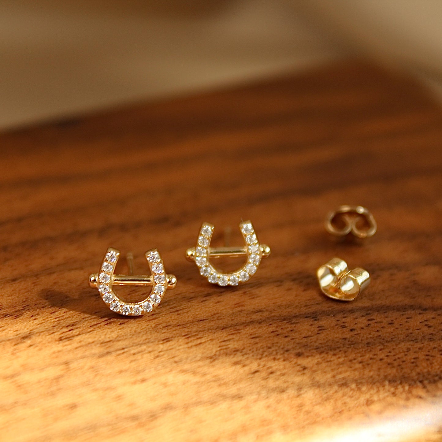 14K Solid Gold Horseshoe Moissanite Earrings